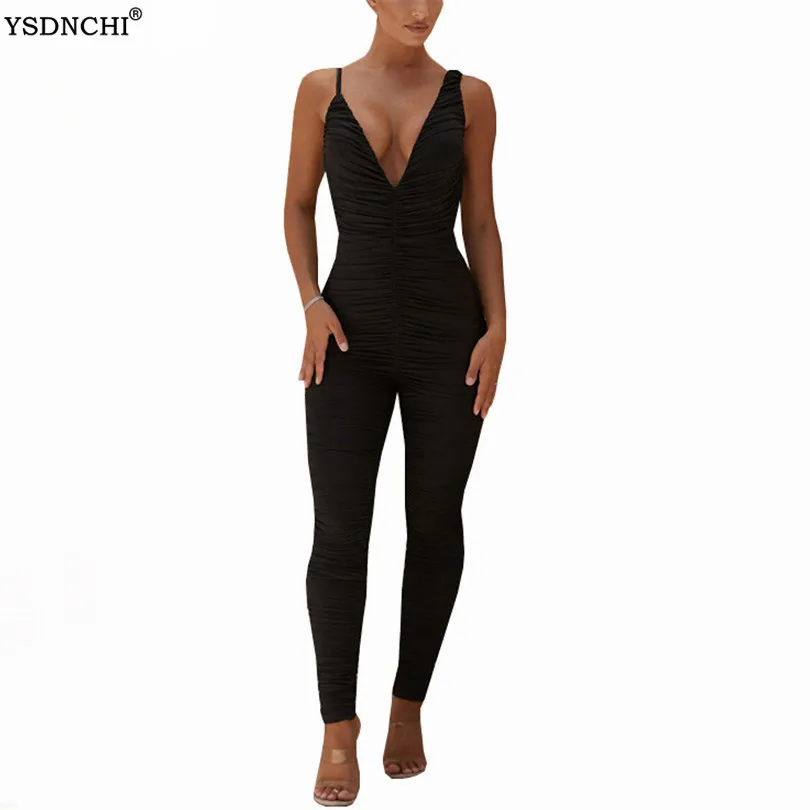 

YSDNCHI New Fashion Women Clubwear Playsuit Sleeveless Bodycon Party Jumpsuit Women Deep V-neck Clothes Romper Long Pant Trouser
