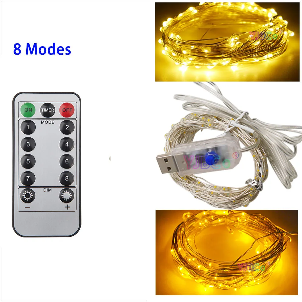 

5M 10M 50/100 LEDs LED String Light Silver Wire Fairy Garland Christmas Waterproof With 8 Modes Remote Battery/USB Powered