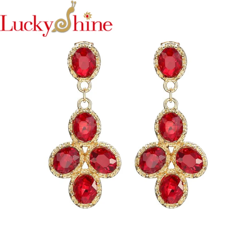LuckyShine модные классические розовые золотые длинные амулетные серьги с красным