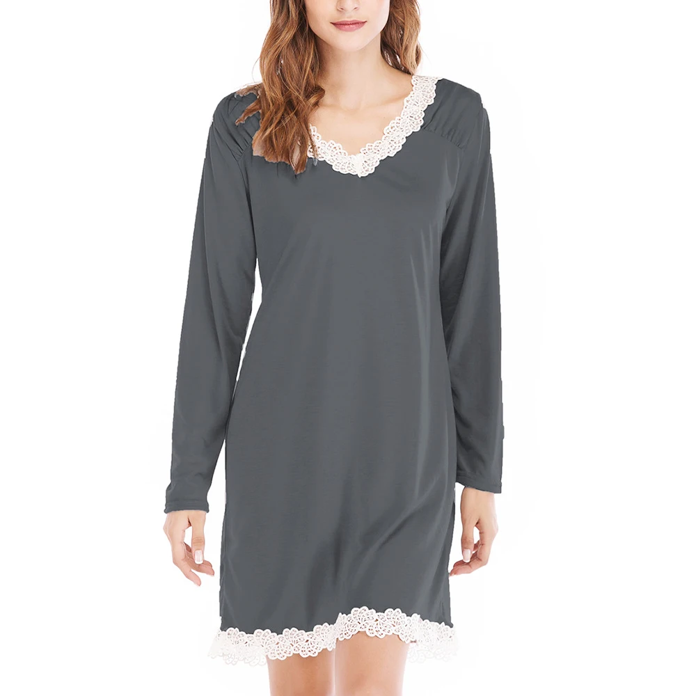 dark gray(style1) SHUJIN женские кружевные топы с v-образным вырезом и длинным рукавом, кружевные платья для отдыха, женские весенние осенние свободные повседневные Мини-платья в стиле пэчворк - Цвет: dark gray(style1)