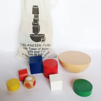 

8 pcs/set Kids Wooden Geometric Balance Blocks Montessori Game Fun Toys For Children Canvas Bag Educational Learning Gifts