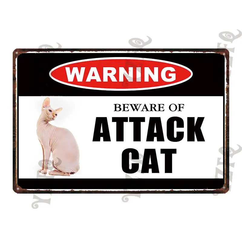 Предупреждение знак Остерегайтесь атаки кошка декоративные потертый шик металлическая жестяная вывеска стены бар дома арт Pet Shop ремесленный декоративный 30X20 см DU-4723A