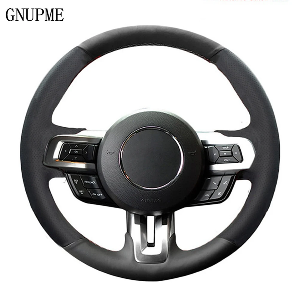 Hand-Stitched Black Artificial Leather Car Steering Wheel Cover For Ford Mustang 2015-2019 GT 2015 2017 2018 2019 | Автомобили и