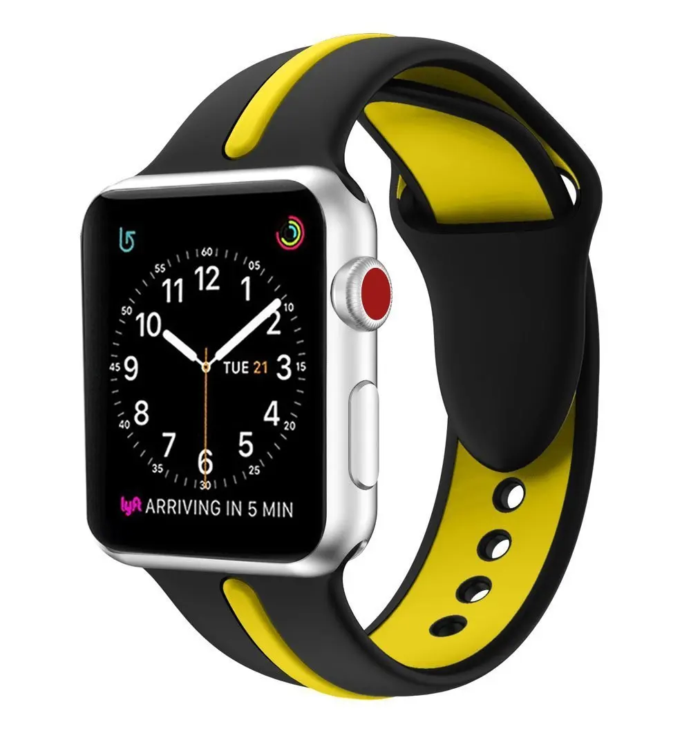 Black Yellow Для Apple Watch Series5 4 3 2 1 Спортивный мягкий силиконовый ремень стильный ремешок для замены браслета iWatch 44 мм 40 мм 42 мм 38 мм - Цвет ремешка: Black Yellow