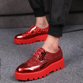 

Men's Leather Casual Shoes NEW Sequin Stitching Leather Breathable Brogue Shoes Luxury Formal Lace-Up Wedding Dress Shoes K5-87