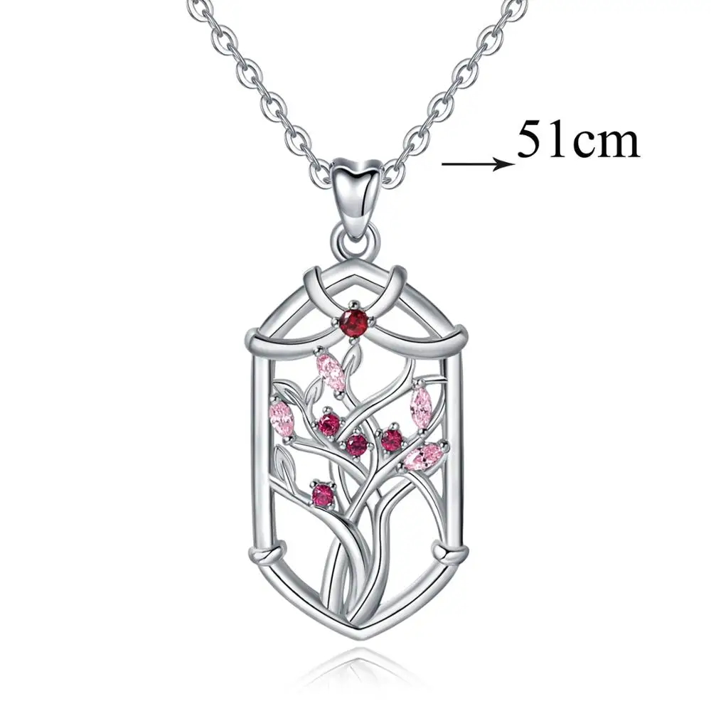 set 3-20 inch chain EUDORA, 925 пробы, серебряное дерево жизни, подвеска, прозрачный розовый CZ, ожерелье, s goddess, элегантное ожерелье, хорошее ювелирное изделие, подарок на день рождения D498 - Окраска металла: set 3-20 inch chain