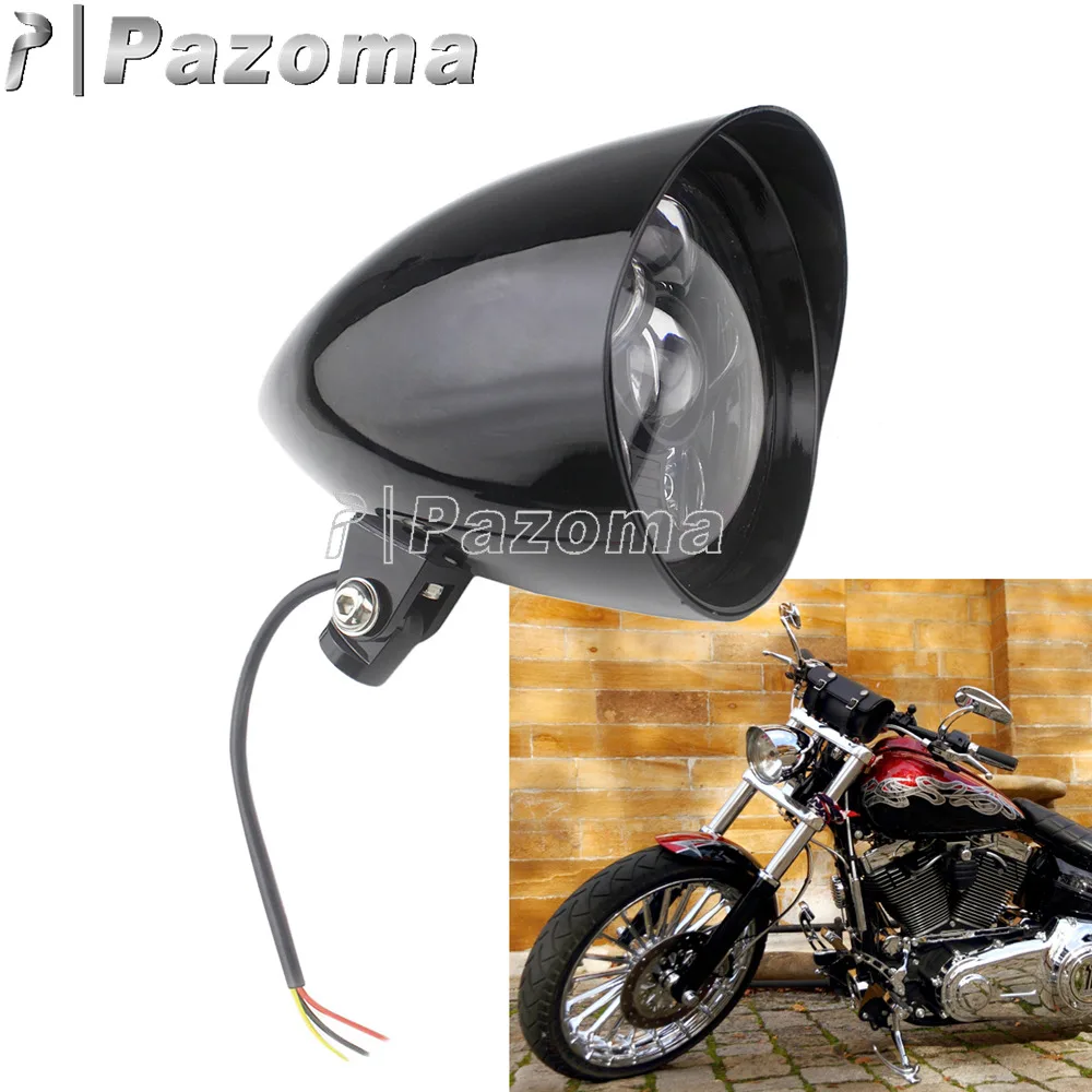 

Motorcycle 5.75" Visor Headlight For Harley Sportster Softail Dyna Bobber Chopper Cafe Racer Custom 5-3/4" LED Bullet Headlamp