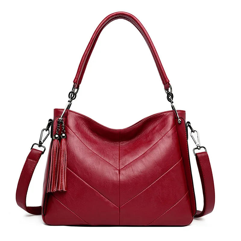 

Tassel stitching Soft Leather Women's Handbag Large Capacity Women Shoulder Bag Retro Tote Bag Casual Ladies Hand Bag Sac A Main