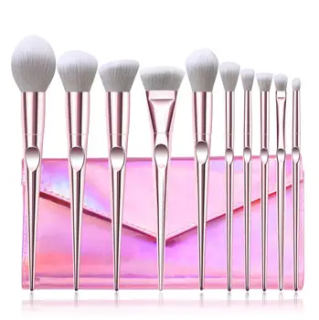 

New Fashion 10Pcs Professional Makeup Brushes With PU Leather Packaging Comestic Set Make up Tools Foundation