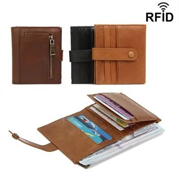 

2019 New Anti-Theft Brush Short Oil Wax Cow Leather Wallet Buckle Genuine Leather Women's Purse Purse