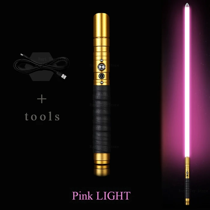 Световой меч Jedi sith Luke Light Saber Force FX Heavy Dueling перезаряжаемый меняющийся цвет звук FOC Блокировка металлическая ручка меч - Цвет: Golden-pink