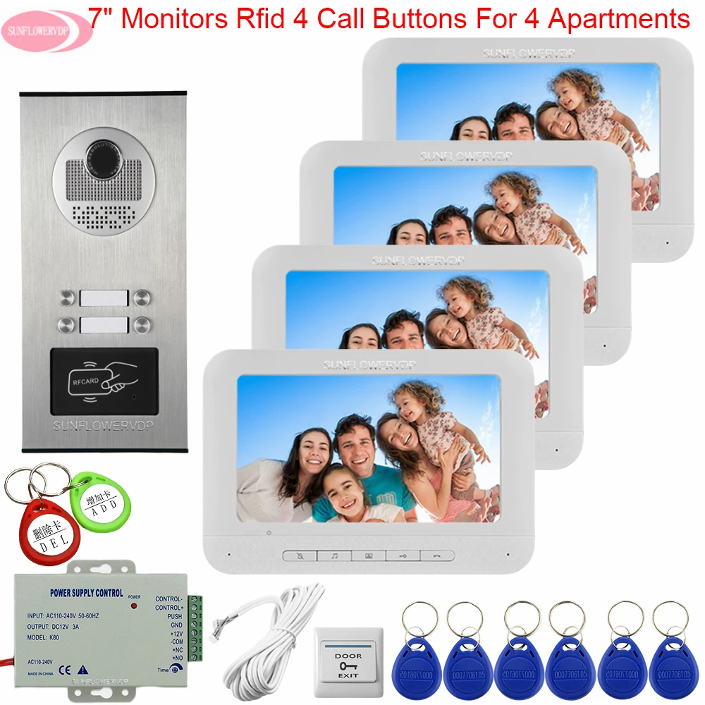 7inchs White Color Door Station For Video Intercom 4 Monitors Video Door Phone Video Intercoms For a Private House Intercom Kit 7inchs White Color Door Station For Video Intercom 4 Monitors Video Door Phone Video Intercoms For a Private House Intercom Kit