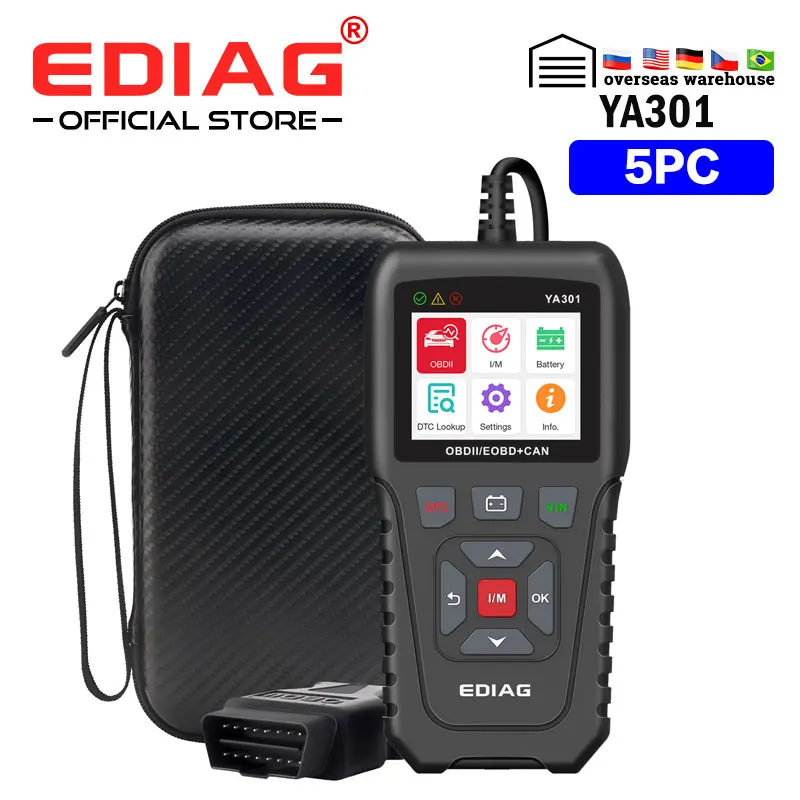 5 шт./считыватель кодов EDIAG YA301 OBD II полнофункциональный OBD2 сканер многоязычный