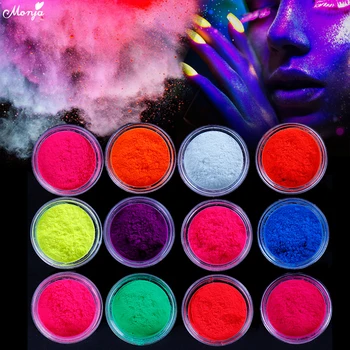 

Monja 12 Boxes/Set Neon Pigment Powder Fluorescence Gradient Shinny Natural Mica Glitter DIY Nail Art Decoration Manicure Kit