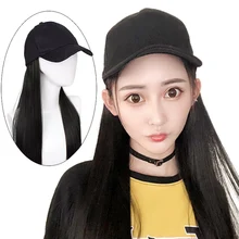 Новинка,, женские длинные прямые парики для девушек, синтетические накладные волосы с Бейсбольным париком, бейсбольная кепка