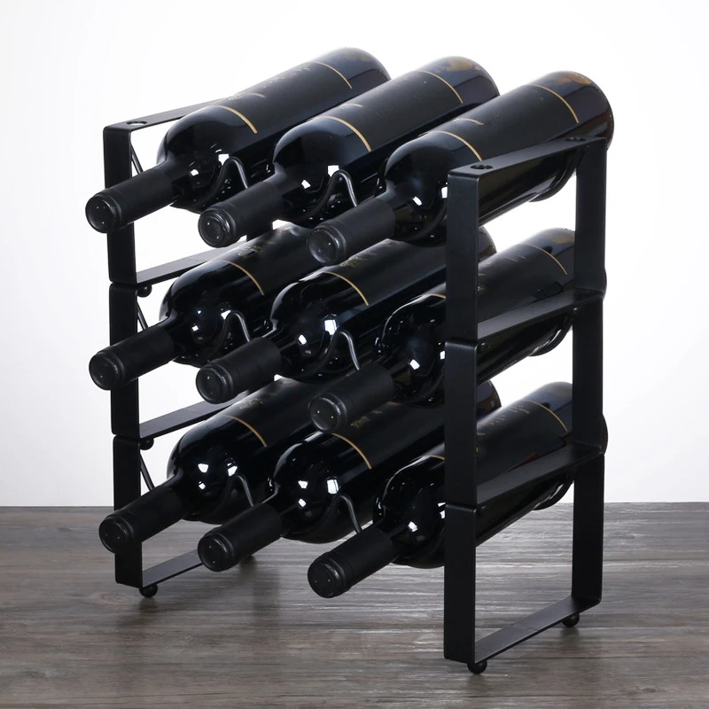 

9 Bottles Of Wine Racks, 3 Countertops, Black Metal Wine Bottle Racks, Wine Bottles, Champagne Bottle Storage Racks