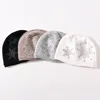 New Cashmere Beanie Hat Snowflake  Rhinestone Winter Cap For Woman Solid Color Warm Hat 4
