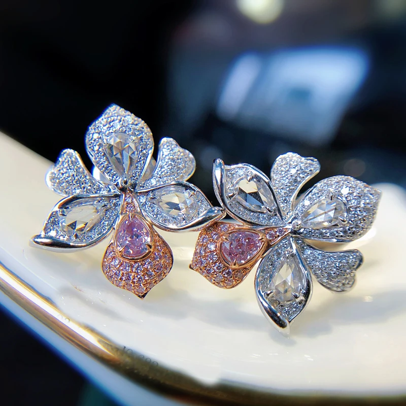 

Fine Jewelry Elegant Orchid Flower S925 Silvery Stud Earrings For Women Wedding Engagement Best Valentine's Day Gift Wholesale