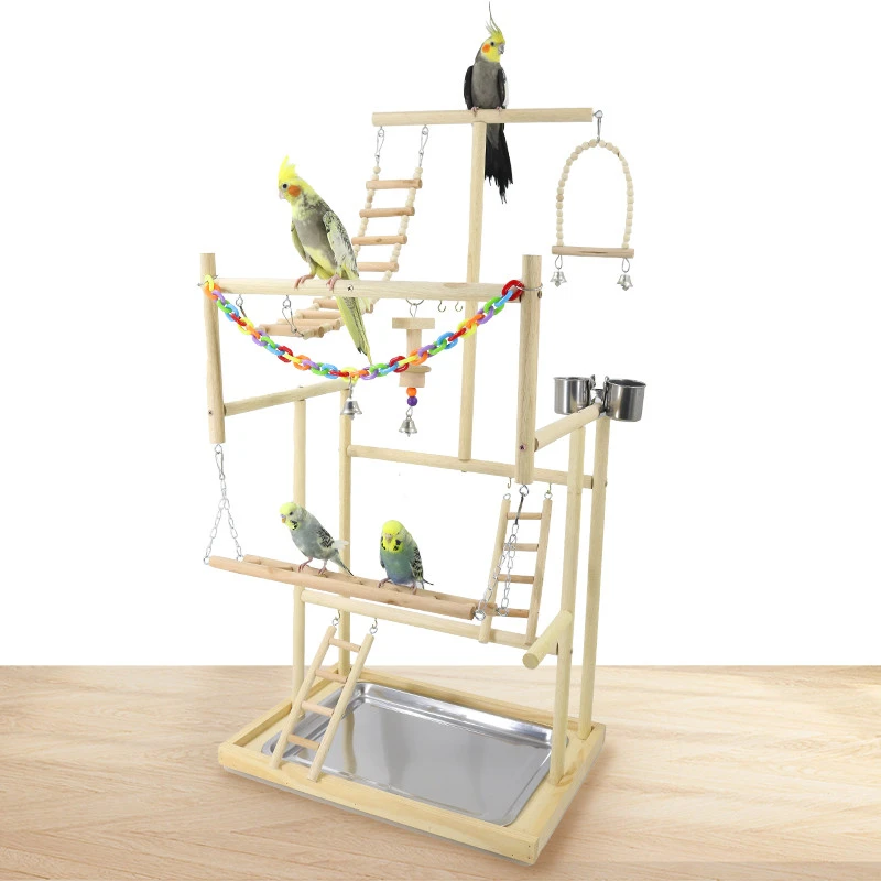 Wood Parrot Playground Bird Playstand Perchers Cockatiel Playgym With