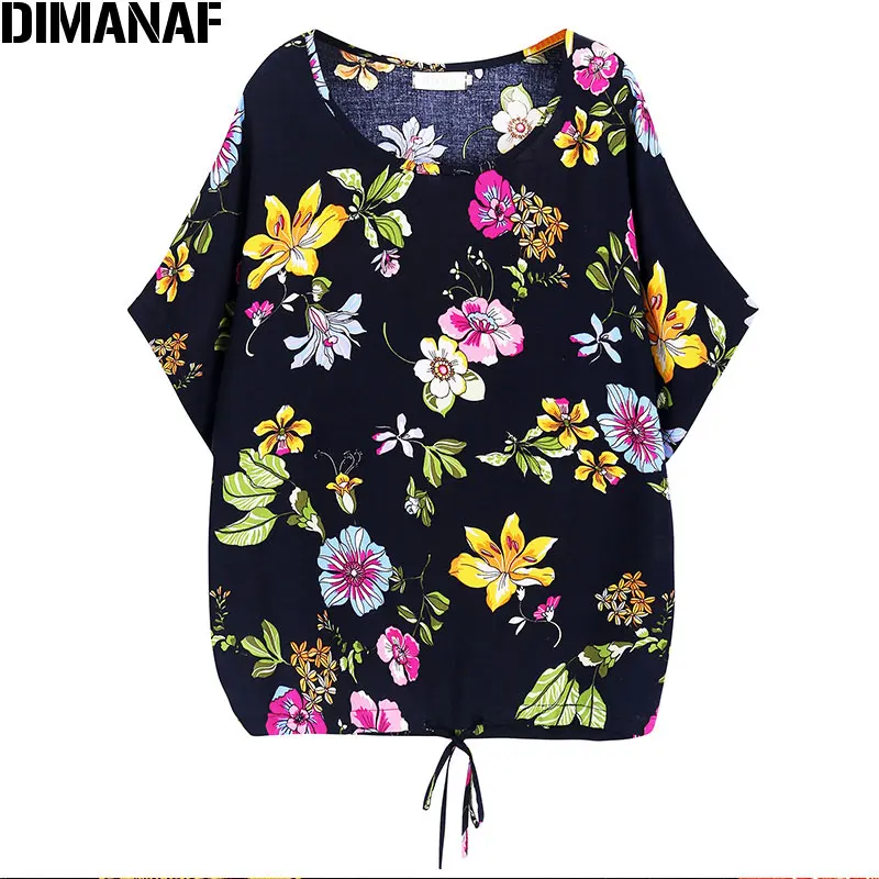 

DIMANAF 2020 Plus Size Women Chiffon T-Shirt Summer Style Female O-Neck Hawaii Colorful Floral Print Loose Oversize Tops M-3XL