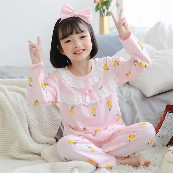 Детские пижамные комплекты с рисунком клубники хлопковый пижамный комплект, детские пижамы для девочек топы с длинными рукавами+ штаны, одежда для детей - Цвет: color at picture