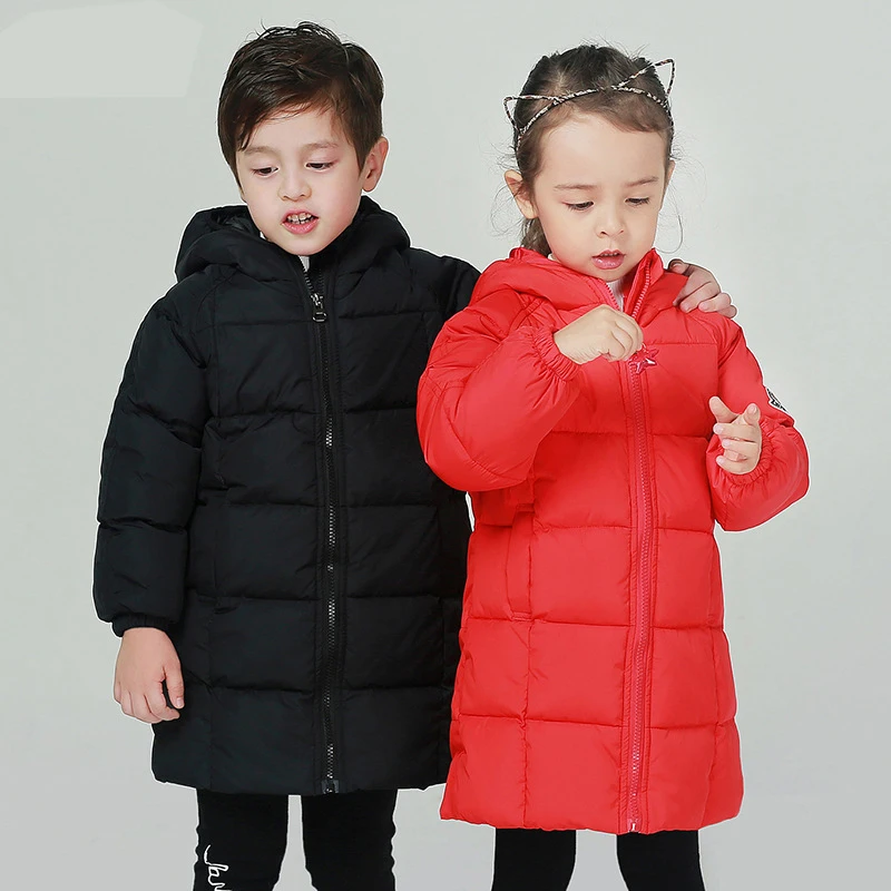 

Long Style Kids Down Coats 2019 New Thick Warm Autumn Winter Children Outerwear Hooded Zipper Toddler Boys Girls Jackets