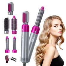 Hair Dryer Brush 5 In 1 Electric Blow Dryer Air Hair Comb Wrap Curling Wand Detachable Brush Kit Negative Ion Straightener Brush