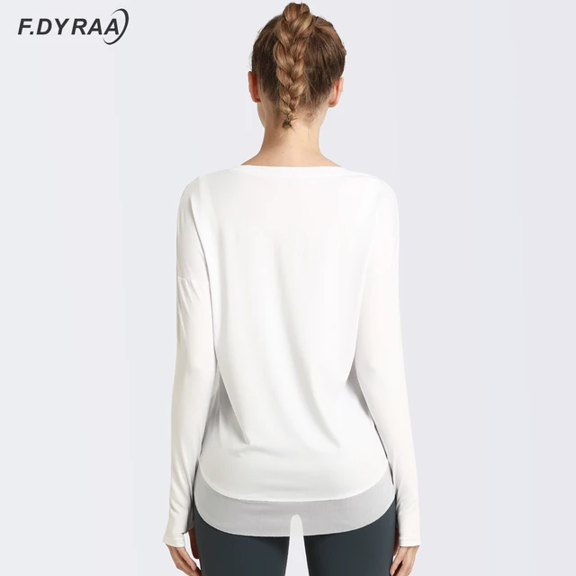 Women Long Sleeve Yoga Shirt Fitness Loose Gym Workout Quick Dry Sport Shirt With Thumb Holes