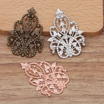 

35*48mm Vintage Brass Hollow Filigree Flower Charms Metal Connectors Wraps Findings Hair Clasps Settings DIY Jewelry Accessories