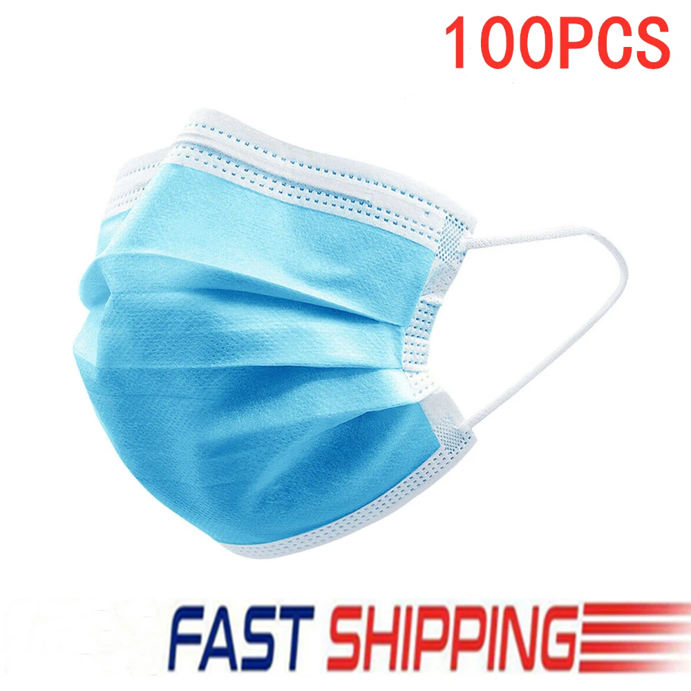 

100 PCS 3 Layer Non-Woven Disposable Mouth Face Masks Anti-Dust Mask Anti-Dust Bacteria Proof Thickened Mouth Mask Blue