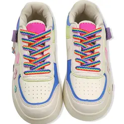 Rainbow Colorful Flats Shoelaces Off Sneaker White Shoelace Classic  Hollow Woven Shoe laces For AJ/AF Stitching Creative String