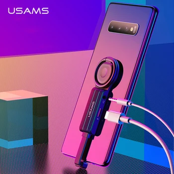 

USAMS 2 in 1 USB C to 3.5mm Jack Adapter QC3.0 Type-C PD Fast Charging Ring Holder Adapter 180 Degree Audio Splitter for Samsung