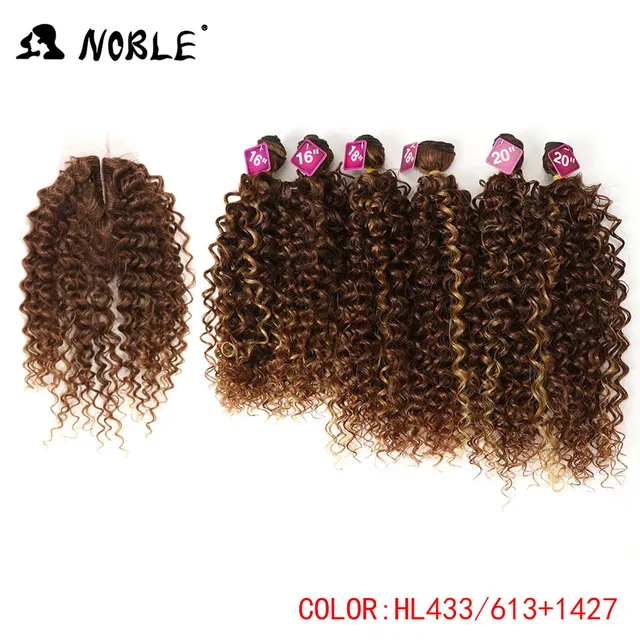 Noble Synthetic Hair Weave 16-20 inch 7Pieces/lot Afro Kinky Curly Hair Bundles With Closure African lace For Women hair Extensi HL433-613-1427