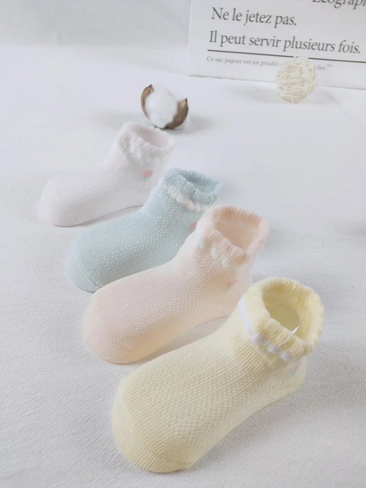 Thin 0-6 Month Men And Women BABY'S Socks Combed Cotton Strawberry Infant Mesh Socks Breathable Haining Children's Socks