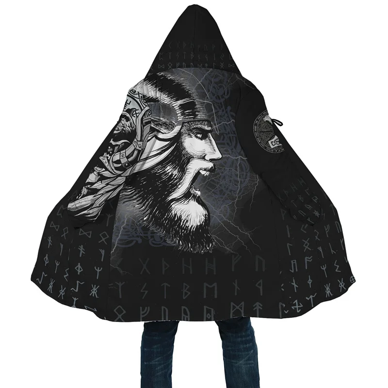 

Winter Men's Hooded Cloak Viking Finlier Wolf Cyan Tattoo 3D Printed Fleece Hooded Cloak Unisex Casual Warm Cloak Jacket H039