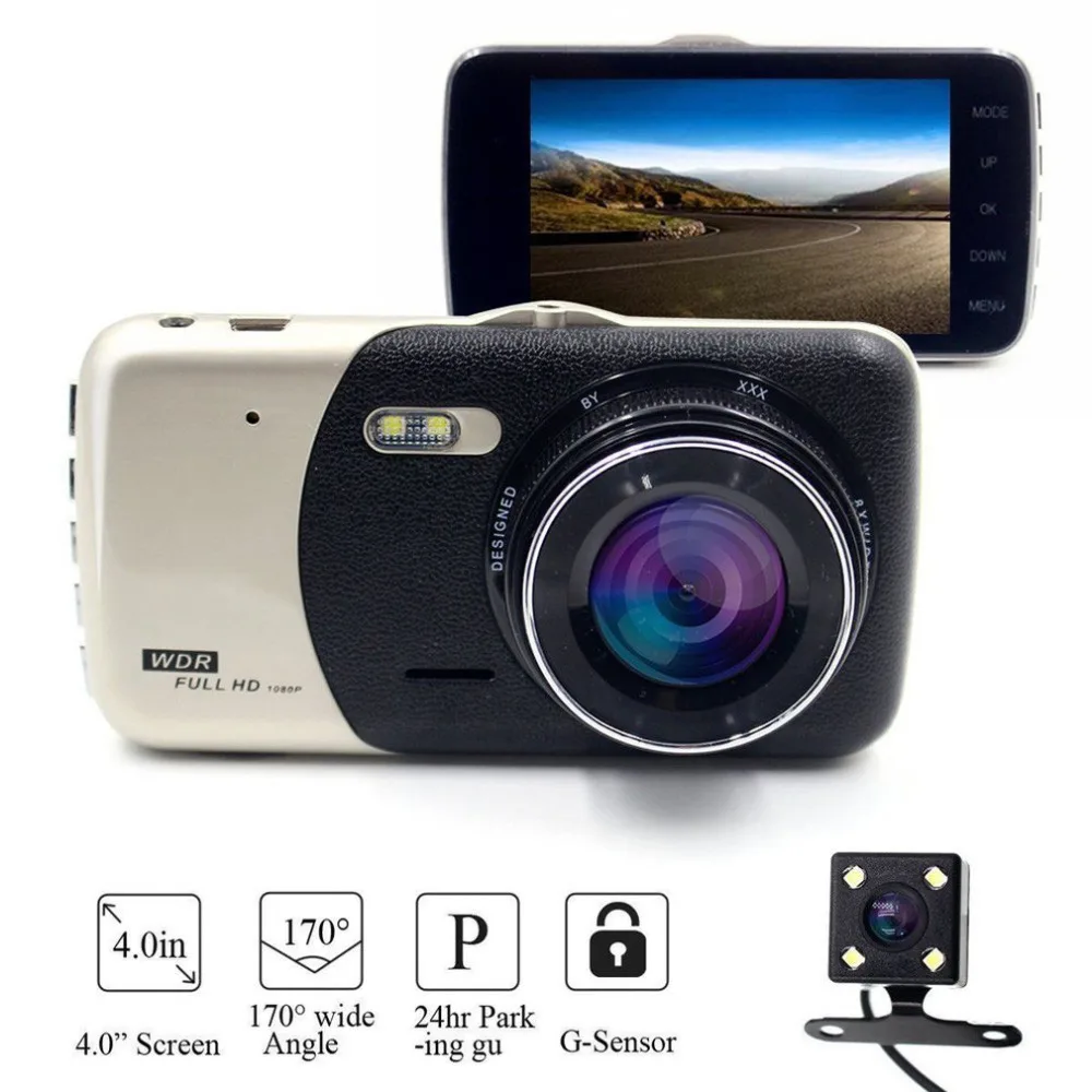 Автомобильный видеорегистратор с объективом Dash Full camera HD 1080P " ips фронтальный+ задний видеорегистратор ночного видения парковочный g-сенсор монитор