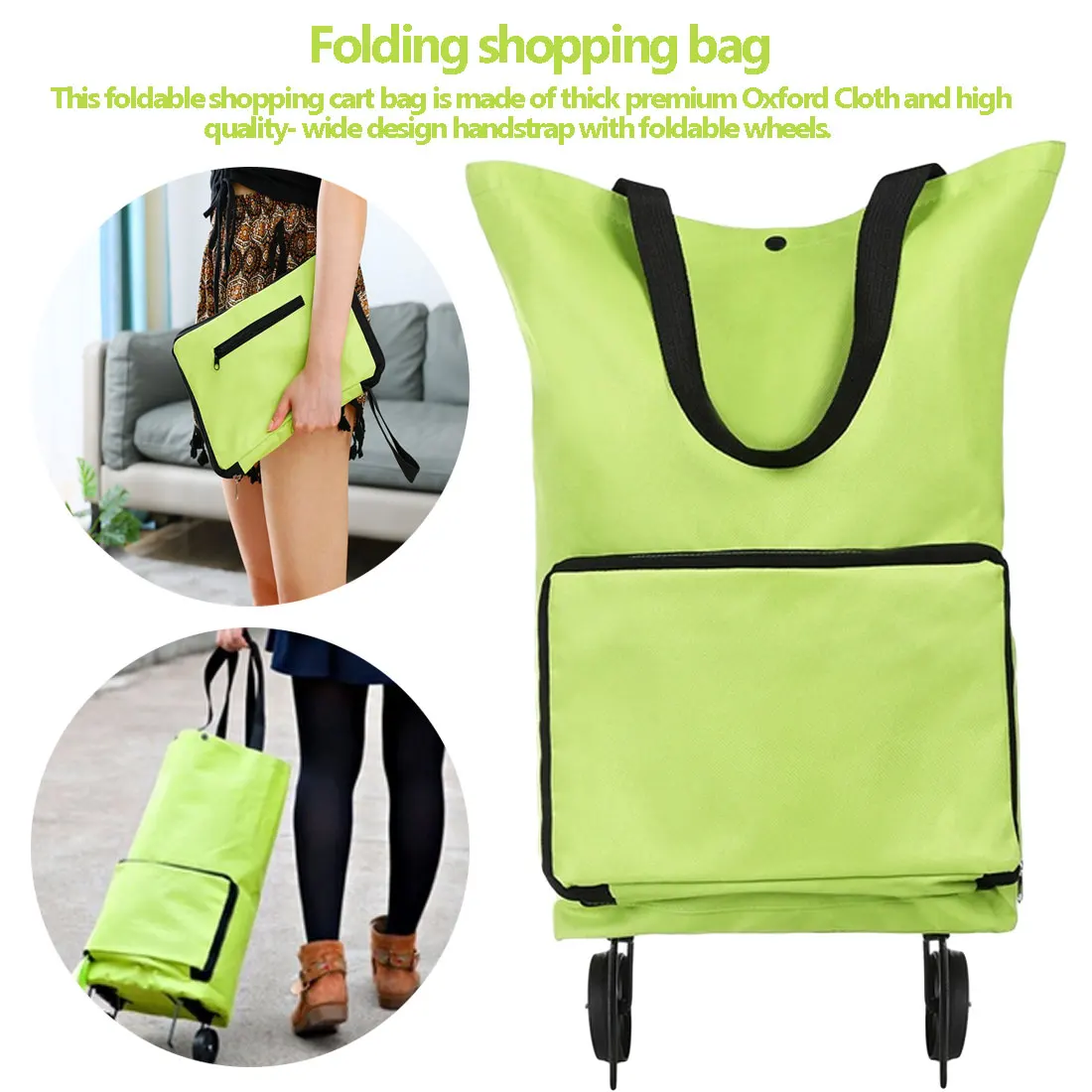 Портативная тележка для шоппинга, сумка на колесиках, складная тележка на колесиках, зеленая складная дорожная сумка, ультра-светильник, дорожная сумка для багажа