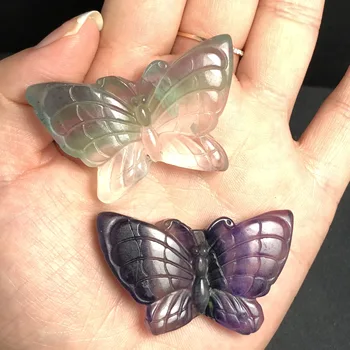

Sparkling beautiful natural fluorite crystal butterfly hand-carved polished rare gem home decoration collection