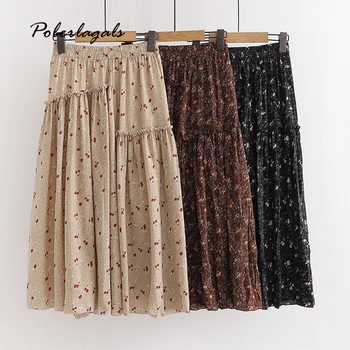 

Summer Fashion sweet retro chiffon floral print skirt Korean women 2019 high waist Womens wild beach ruffles skirt female skirts
