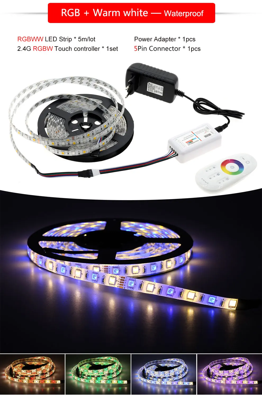 rgbw, 60led, com controlador, amplificador de potência, avaliado 4