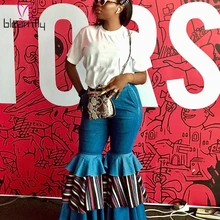 Новинка, женские осенние каскадные длинные джинсы с оборками, модные длинные джинсовые брюки для активного отдыха, летние обтягивающие брюки