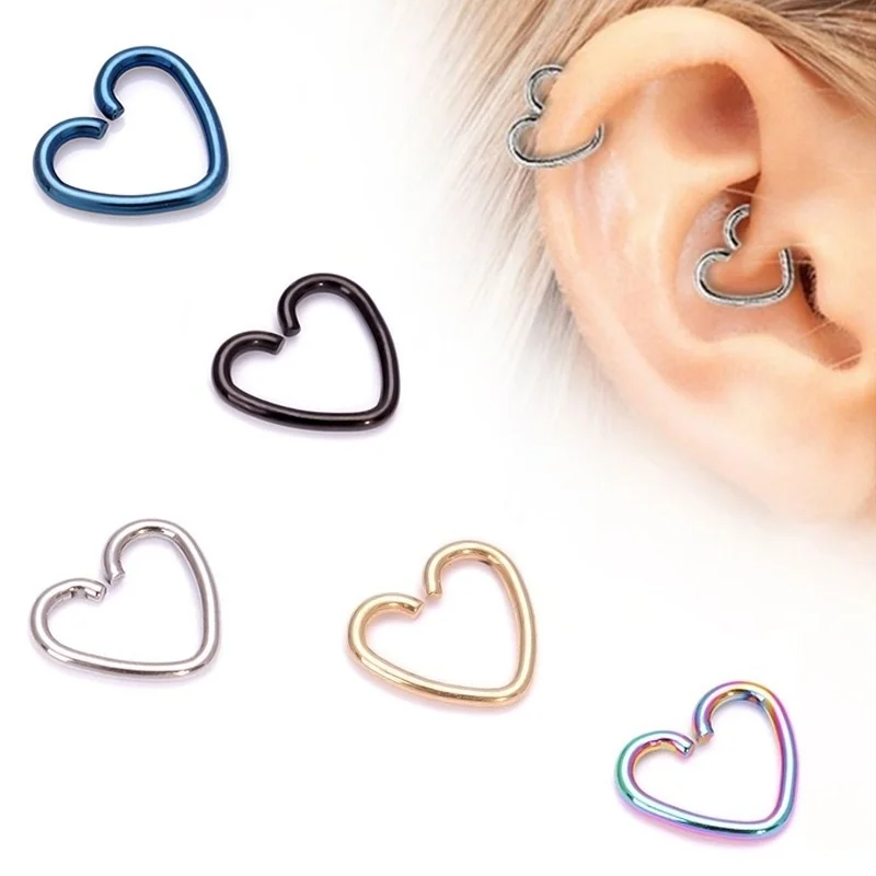

5Pcs / Lot Chic Steel Heart Ring Piercing Hoop Earring Helix Cartilage Tragus Daith (Random Color)