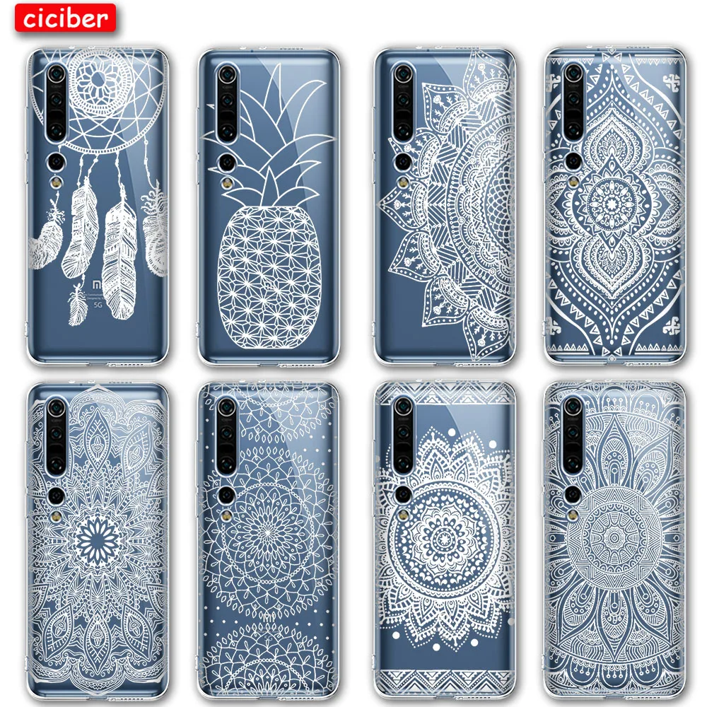White Mandala Case For Xiaomi Redmi Note 10 8T 9 8 7 Pro 9A MI Note 11 10 9 9T Pro SE A3 Lite Poco X3 NFC F1 Soft TPU Phone Back