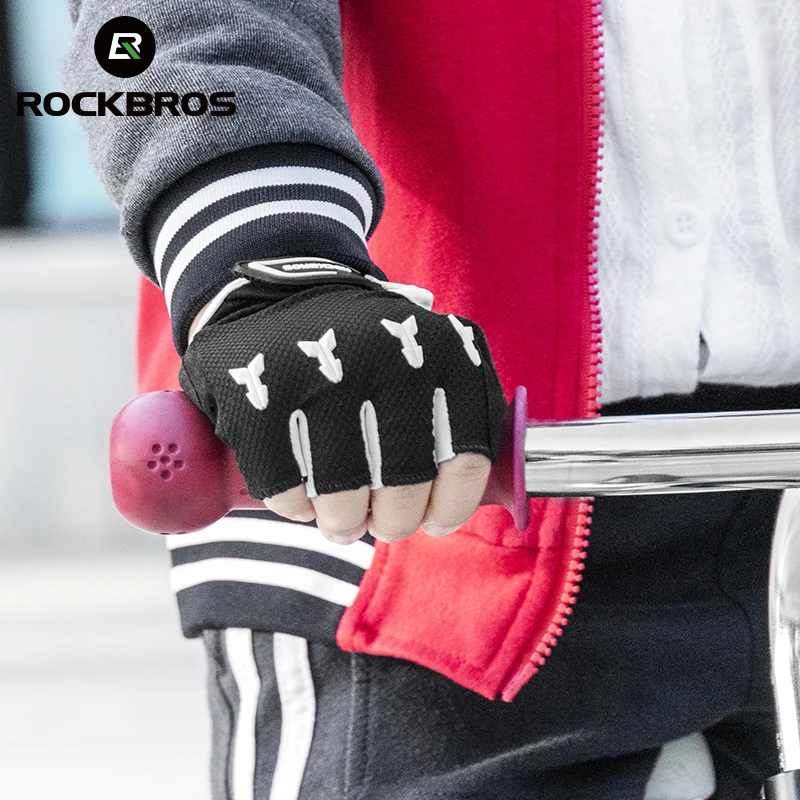 ROCKBROS Cycling Gloves For Children Summer Balance Bike Roller Skating Scooter Breathable SBR Shockproof Half Gloves Bike Equip