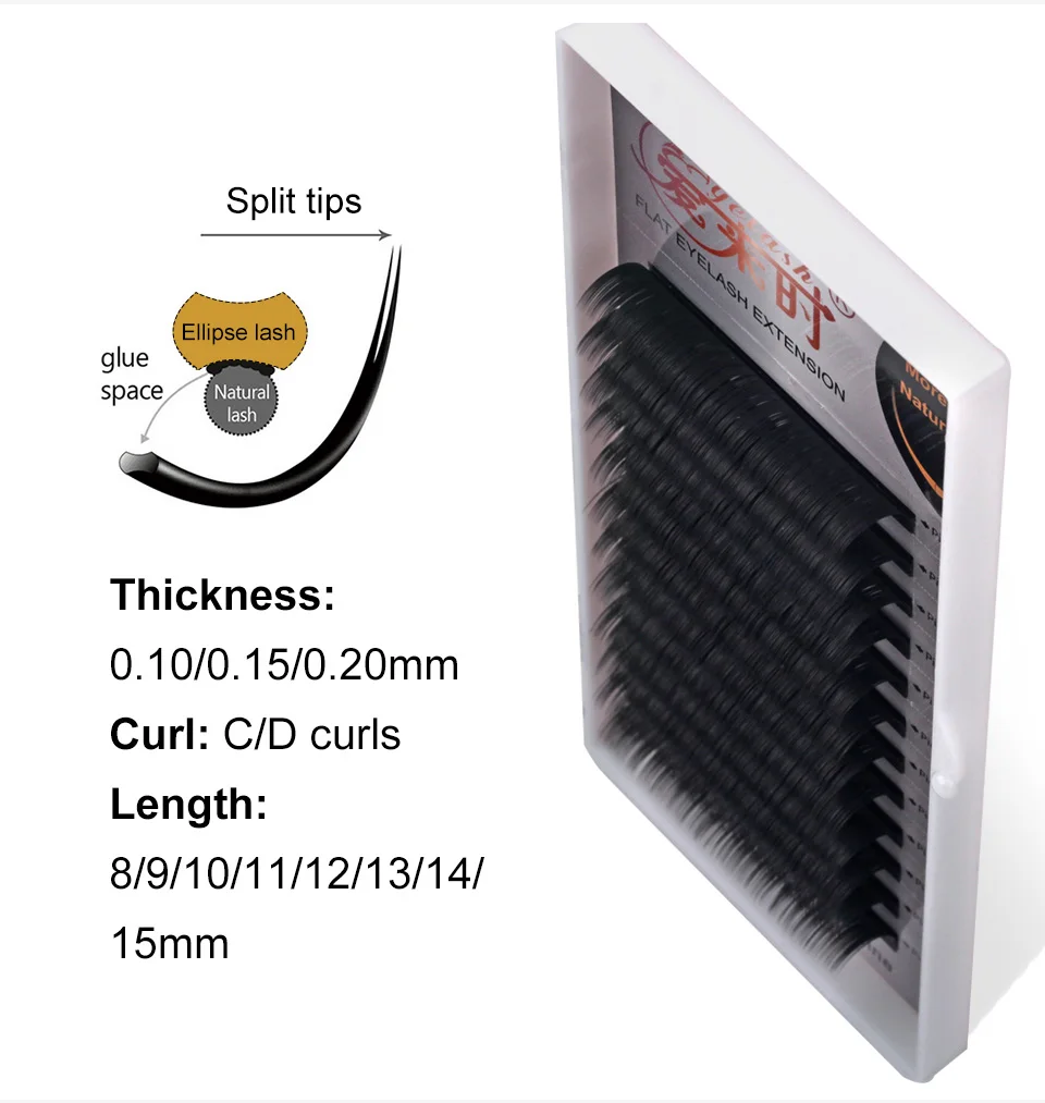 

NEWCOME Flat Ellipse Eyelashes Extensions split tips ellipse shaped Faux Lashes Matte Soft Natural