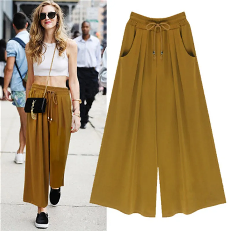 

Oversized 2019 Spring/Summer Wide leg pants Women's clothing Fashion Loose Casual High waist Stretch Wide leg pants Skirt M-6XL