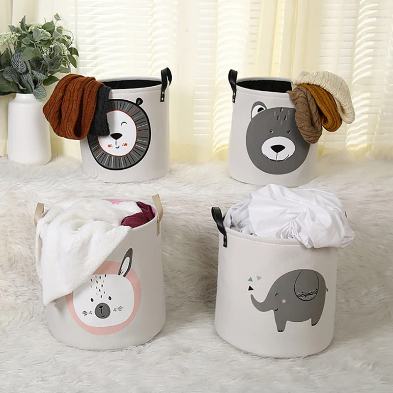 

Cartoon Cloth Round Thickened Double Bucket Dirty Clothes Bucket Elephant Lion Large Storage Bucket Animal Cartoon Home Storage