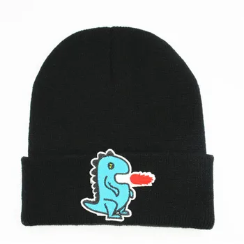 

Cartoon dinosaur embroidery Thicken knitted hat winter warm hat Skullies cap beanie hat for kid men and women 354