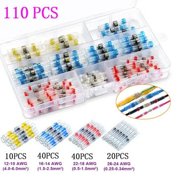 

110 Pcs Waterproof Solder Seal Sleeves Heat Shrink Butt Wire Connectors Electrical Cable Splice Tinned Terminals 26-10AWG