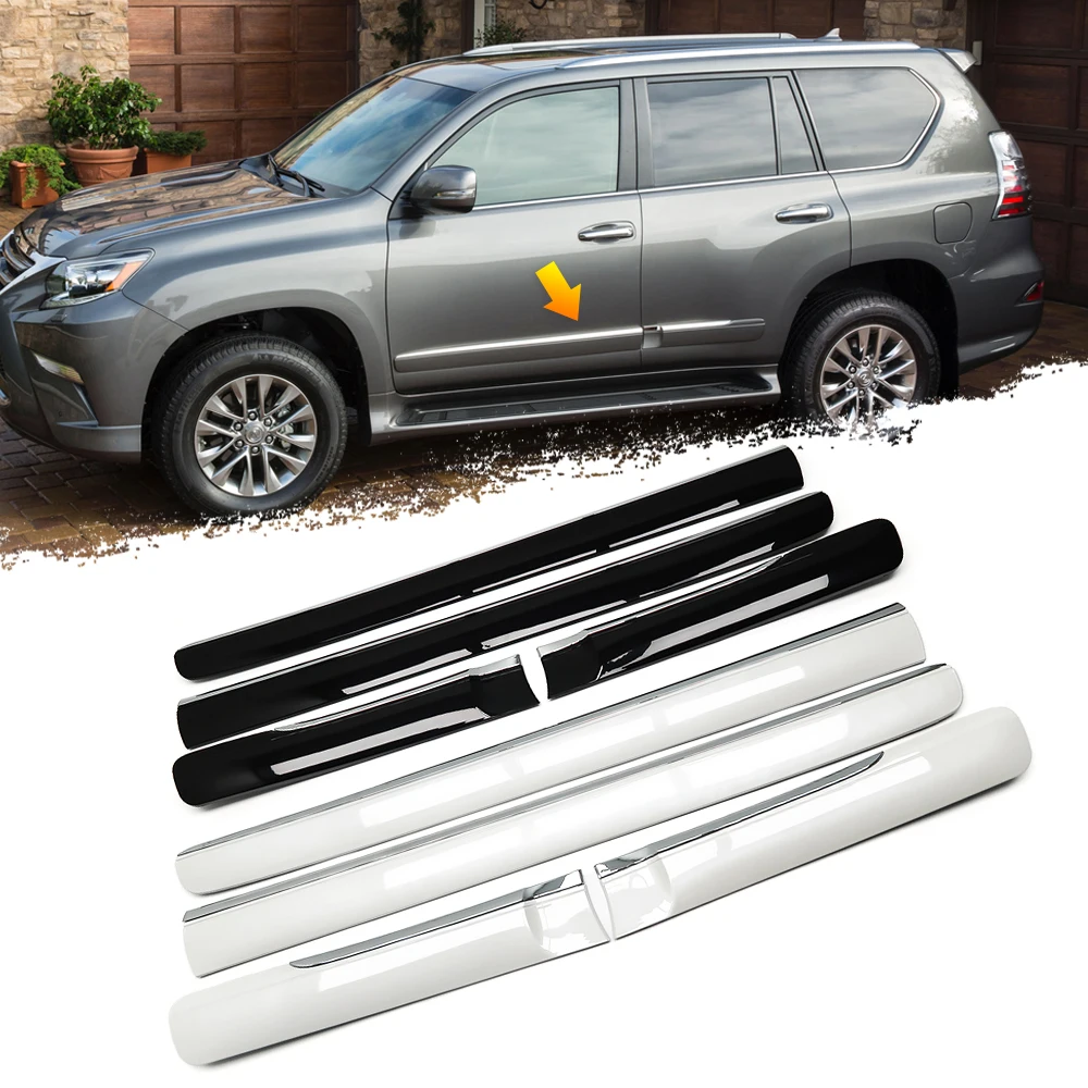 

Exterior Side Door Body Molding Cover Trim Strips For Lexus GX460 2010 2011 2012 2013-2020 Chrome Silver & Black Car Accessories